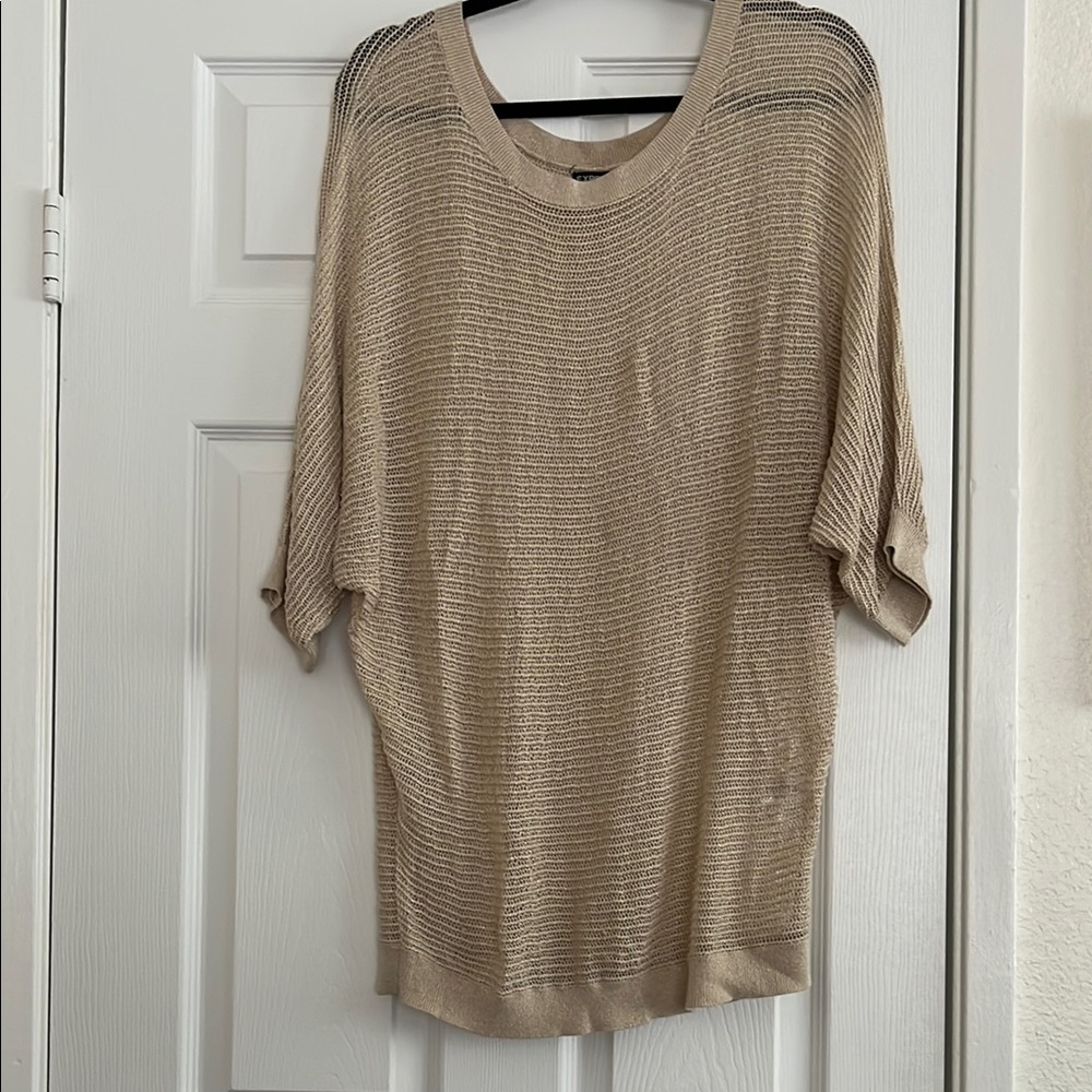 Express Beige Cable Knit Sweater Tunic Sweater 3/4 Long Sleeves With Shimmer s L